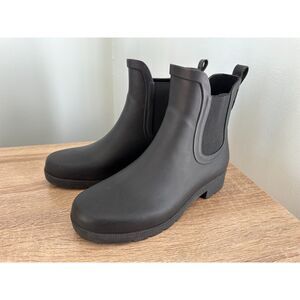 Eddie Bauer Hailey Black Rubber Chelsea Ankle Rain Boots Size 7